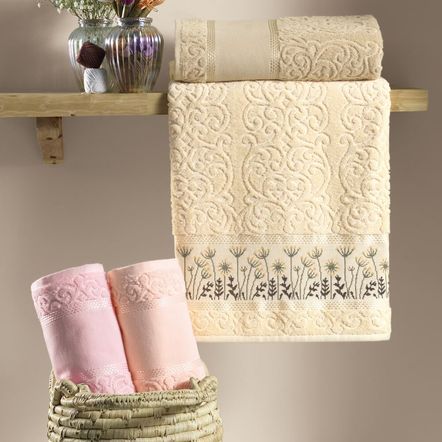 Toalha de Lavabo/Visita para Bordar Karsten Melina II Rosa Quartzo