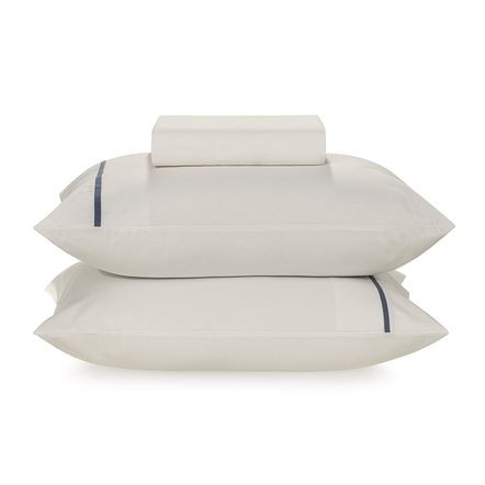 Lençol King com Elástico e Fronhas 100% Algodão Noah Branco/Jeans