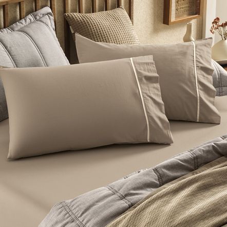 Lençol King com Elástico e Fronhas 100% Algodão Noah Branco/Jeans