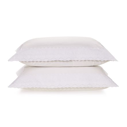 Fronha 2 Peças 200 Fios Bordado Antônia Branco/Branco