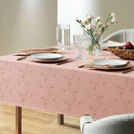 Toalha de Mesa Redonda 4 Lugares Jacquard Melli Rosa Vintage