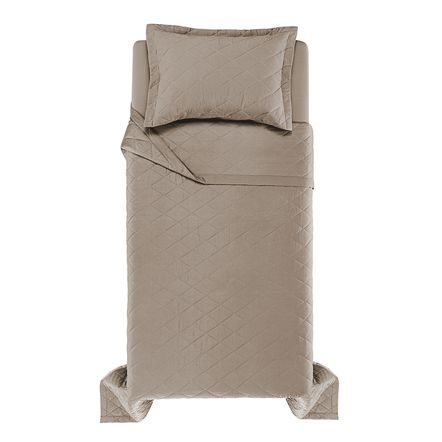 Colcha Solteiro com Porta Travesseiro Cetim 300 Fios Bossa Mocca