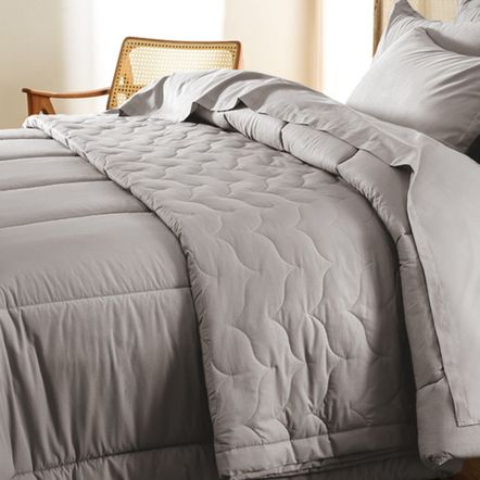 Edredom Solteiro 200 Fios 100% Algodão Tom Titânio