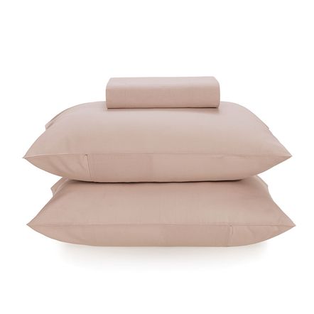 Lençol Queen com Elástico e Fronhas Percal 100% Algodão Matiza Rosa Giz