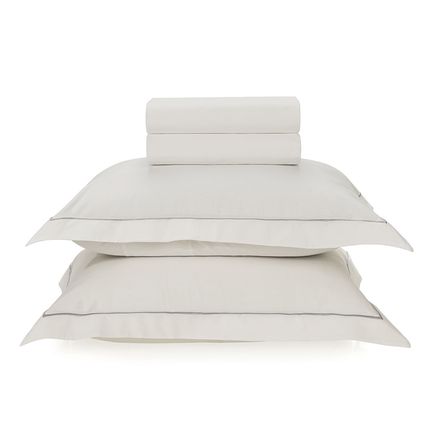 Jogo de Cama King 200 Fios Percal 100% Algodão Deliz  Branco/Cinza
