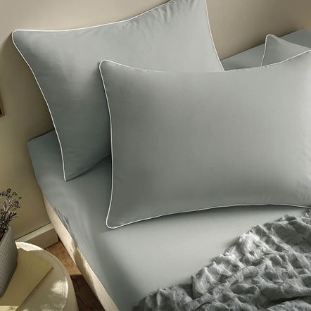 Lençol Casal com Elástico e Fronhas 100% Algodão Ítan Mineral/Branco