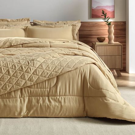 Colcha Solteiro com 1 Porta-travesseiro 300 Fios Bossa Dourado
