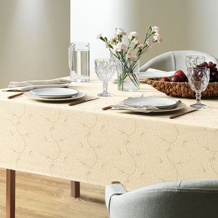 Toalha de Mesa Retangular 6 Lugares Jacquard Melli Natural
