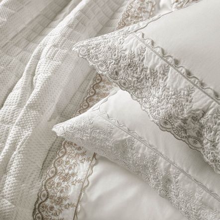 Jogo de Cama King Bordado 200 Fios Percal 100% Algodão Antônia Branco/Fendi