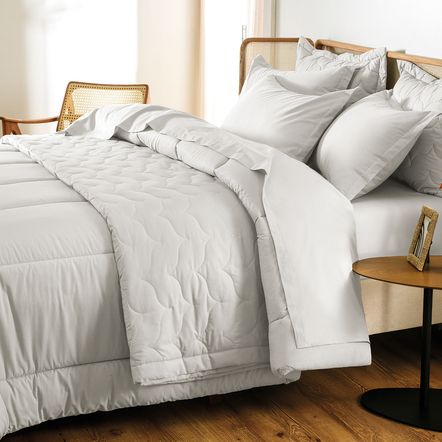 Colcha Solteiro com Porta Travesseiro 200 Fios Tom Branco