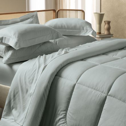 Colcha Casal com 2 Porta Travesseiros Cetim 300 Fios Bossa Mineral