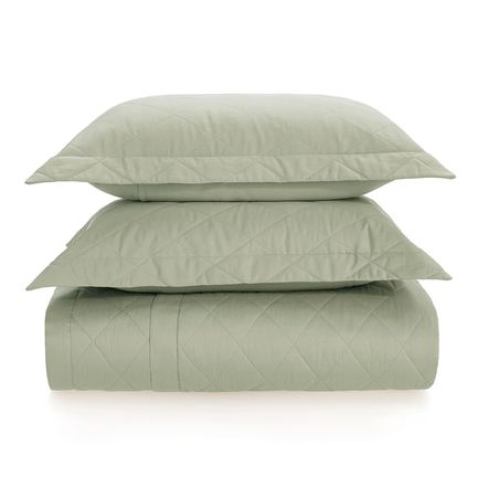 Colcha Queen com 2 Porta-travesseiros 300 Fios Bossa Eucalipto