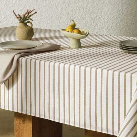 Toalha de Mesa Retangular 8 Lugares Zaira Branco/Taupe