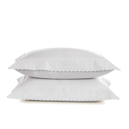 Fronha 2 Peças 200 Fios Bordado 100% Algodão Antônia Branco/Branco