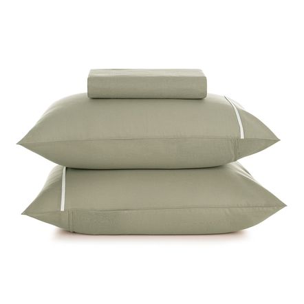 Lençol Queen com Elástico e Fronhas 100% Algodão Noah Verde Chá/Branco