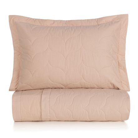 Colcha Solteiro com Porta Travesseiro 200 Fios Tom Rosé
