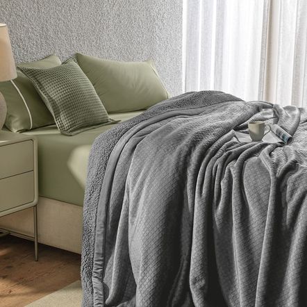 Cobertor Queen de Sherpa e Flanel Fleece Eliot Metal