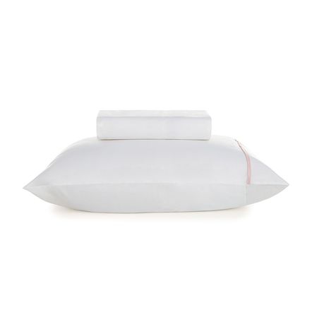 Lençol Solteiro com Elástico e Fronha 100% Algodão Noah Branco/Rosa Giz