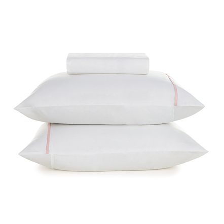 Lençol Queen com Elástico e Fronhas 100% Algodão Noah Branco/Rosa Giz
