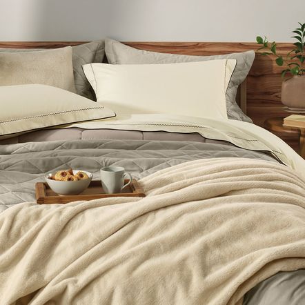 Jogo de Cama King 200 Fios Bordado 100% algodão Bali Marfim/Carbono