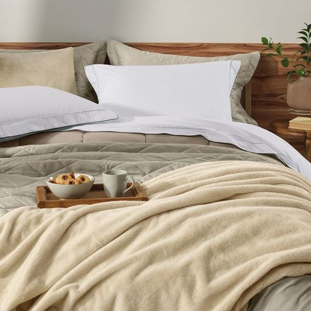 Jogo de Cama King 200 Fios Bordado 100% algodão Bali Branco/Menta