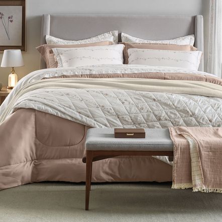 Colcha Casal com 2 Porta Travesseiros 300 Fios 100% Algodão Martina