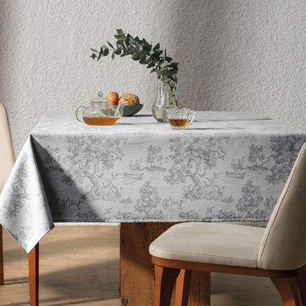 Toalha de Mesa Redonda 6 Lugares Grazia Cinza