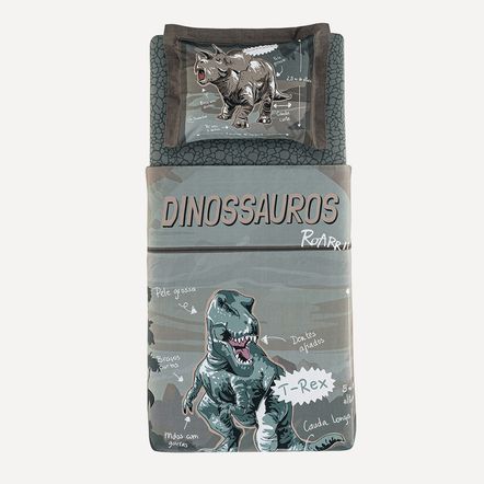 Colcha Infantil Solteiro com Porta-travesseiro 200 Fios T-Rex
