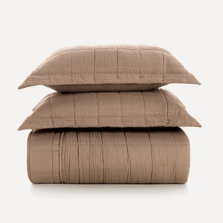 Colcha Casal de Microfibra com 2 Porta-travesseiros Valena Taupe