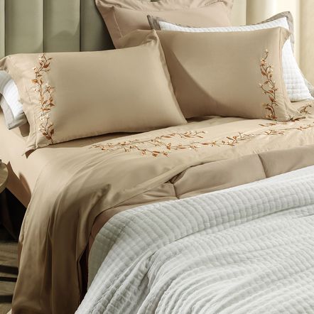 Jogo de Cama Queen 300 Fios com Bordado 100% Algodão Carmela