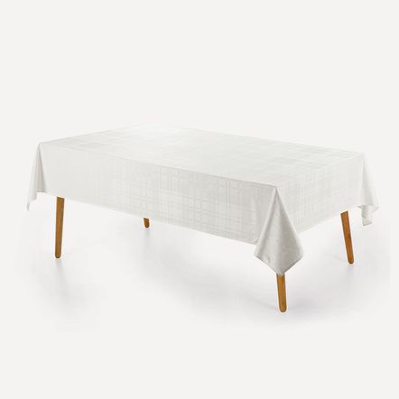 Toalha de Mesa Retangular 6 Lugares Tartan Branco
