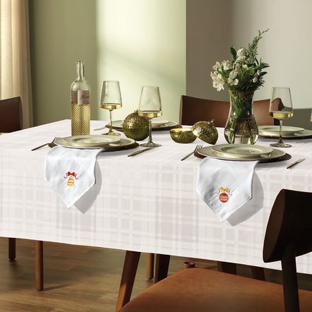 Toalha de Mesa Retangular 6 Lugares Tartan Branco