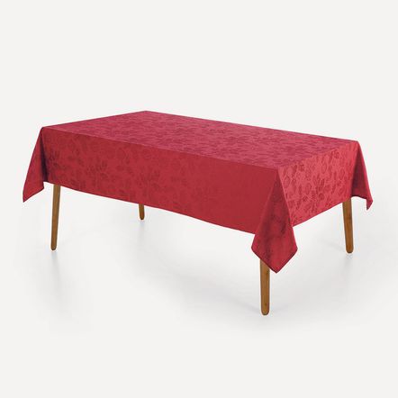 Toalha de Mesa Retangular 8 Lugares Azevinho Vermelho