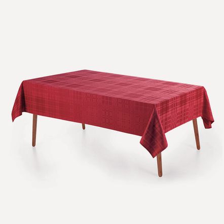 Toalha de Mesa Retangular 12 Lugares Tartan Vermelho