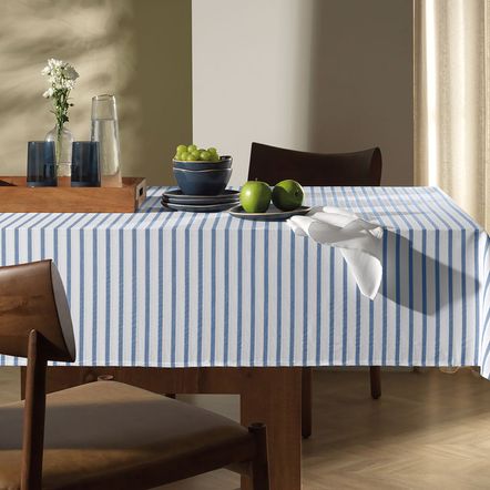 Toalha de Mesa Retangular 6 Lugares Zaira Branco/Azul