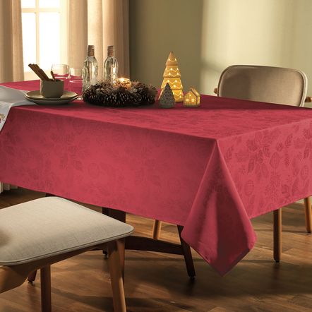 Toalha de Mesa Retangular 6 Lugares Azevinho Vermelho