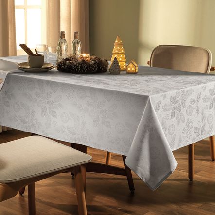 Toalha de Mesa Quadrada 4 Lugares Azevinho Cinza