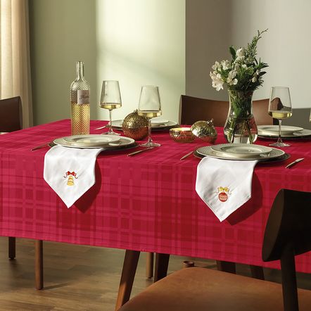 Toalha de Mesa Quadrada 8 Lugares Tartan Vermelho