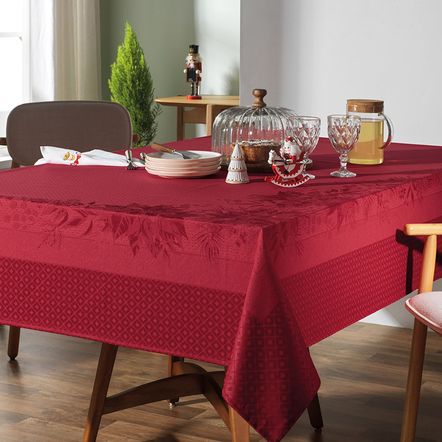 Toalha de Mesa Retangular 8 Lugares Flor do Natal Vermelho