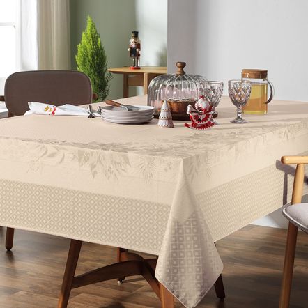 Toalha de Mesa Retangular 12 Lugares Flor do Natal Bege