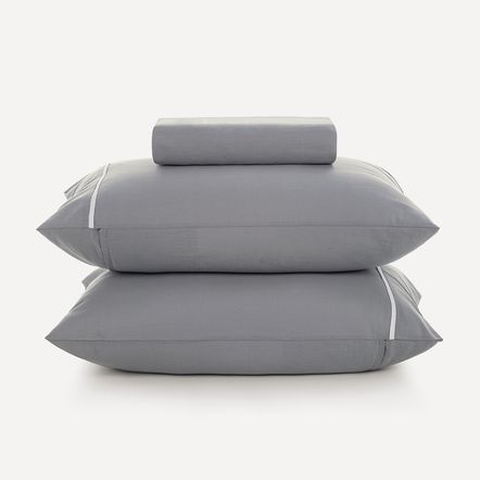 Lençol Queen com Elástico e Fronhas Noah Cinza Lunar/Branco