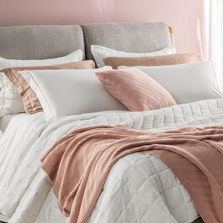 Jogo de Cama Casal 200 Fios 100% Algodão Deliz Branco/Rosa