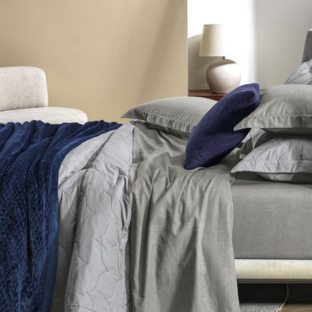Jogo de Cama Queen 100% Algodão Tesso Cinza