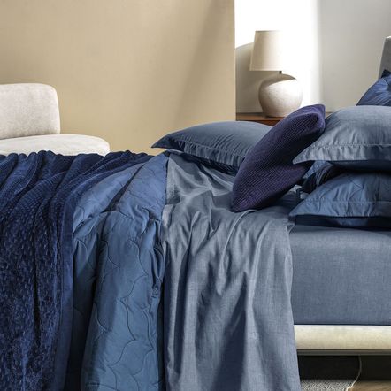 Jogo de Cama Casal 100% Algodão Tesso Marinho