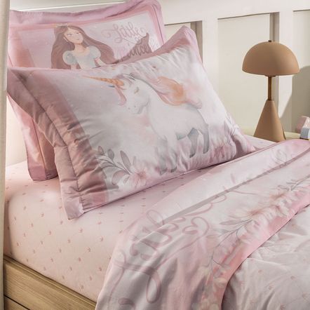Colcha Infantil Solteiro com Porta-travesseiro 200 Fios Princesinha