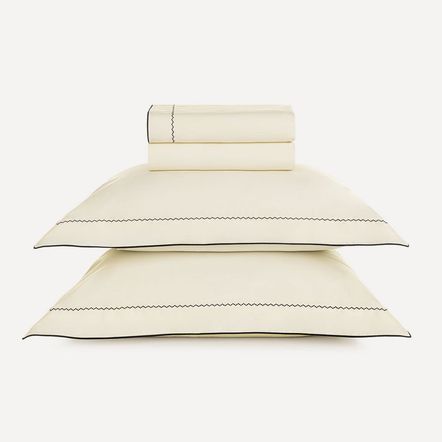 Jogo de Cama Casal 200 Fios Bordado 100% algodão Bali Marfim/Carbono