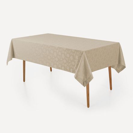 Toalha de Mesa Retangular 6 Lugares Jacquard Victória Noz Moscada