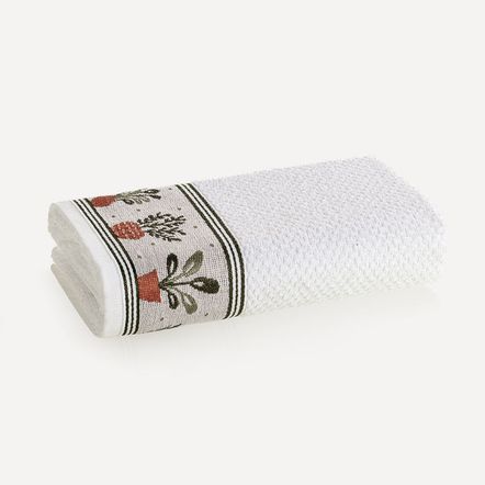 Pano de Prato Barra em Jacquard Plantas Branco