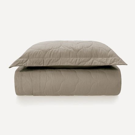 Colcha Solteiro com Porta-travesseiro 200 Fios Tom Grão