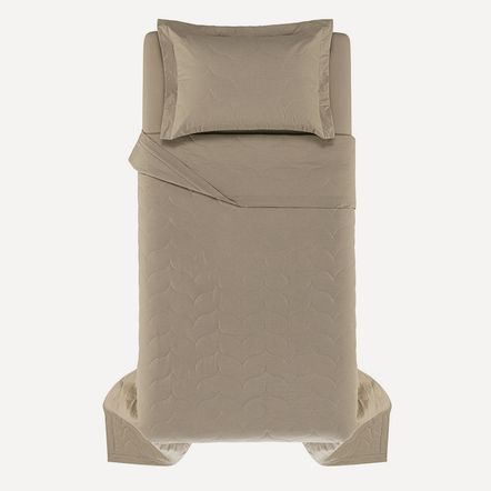 Colcha Solteiro com Porta-travesseiro 200 Fios Tom Grão